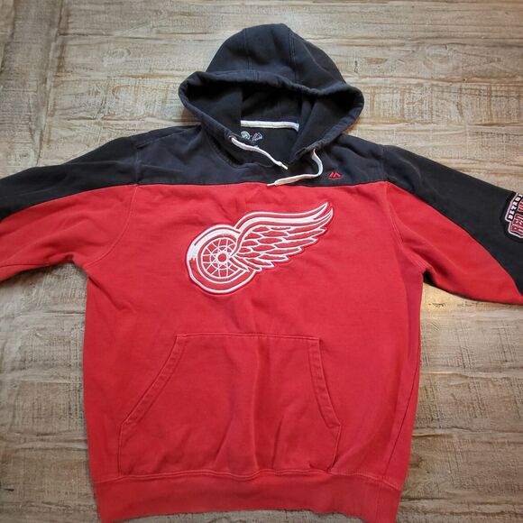 Majestic NHL Red Wings Stitched Hockey Hoodie Pullover Sweatshirt Mens Medium - Picture 2 of 8